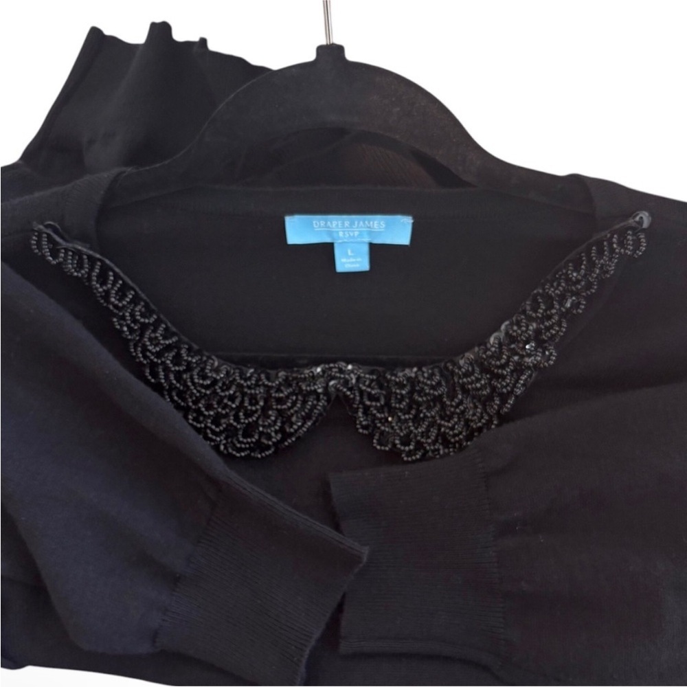 Draper James RSVP New Size L Black Removable Beaded Collar Long Sleeves Sweater - Picture 5 of 10